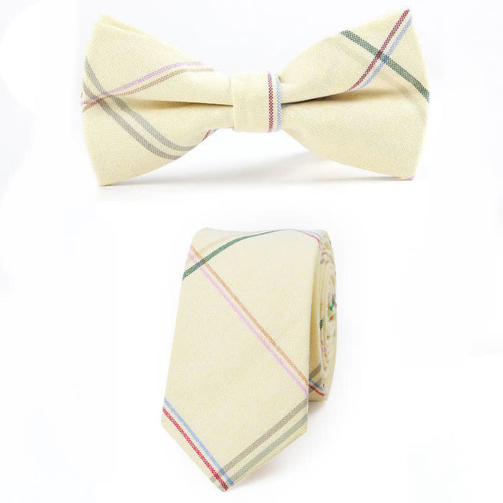 Men's Trendy Plaid Pattern Bow Tie Handkerchief Necktie - Style #13 - 2Pcs - image 50