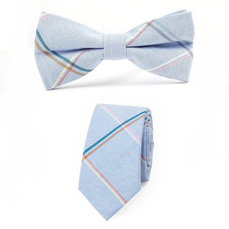 Men's Trendy Plaid Pattern Bow Tie Handkerchief Necktie - Style #15 - 2Pcs - image 56
