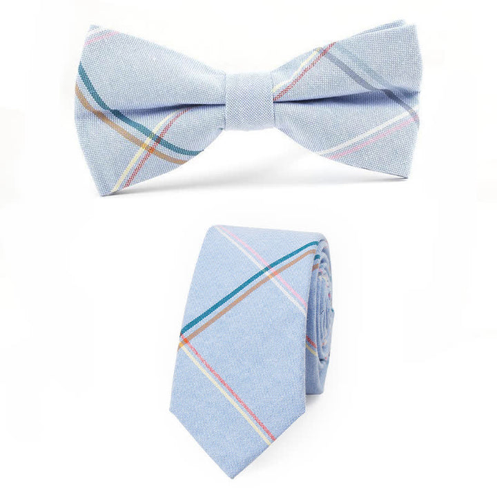 Men's Trendy Plaid Pattern Bow Tie Handkerchief Necktie - Style #15 - 2Pcs - image 56