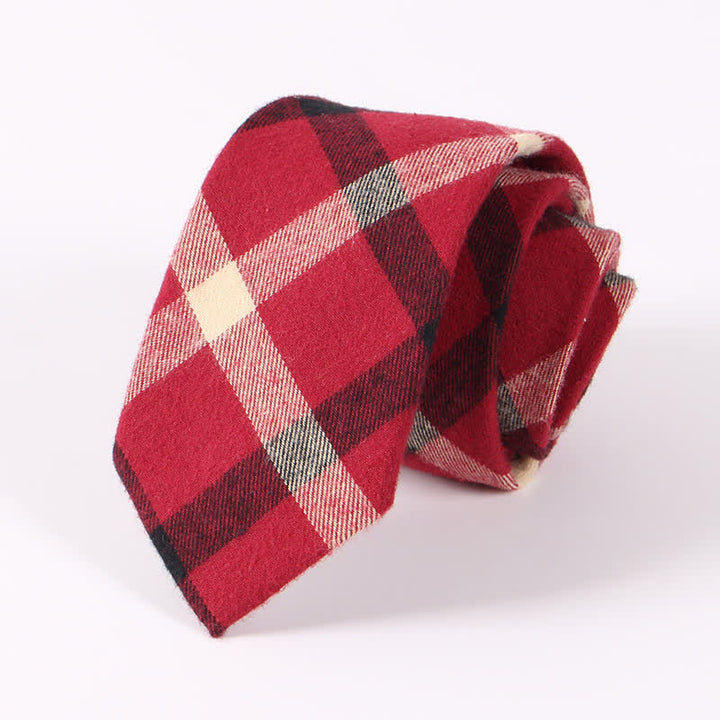 Men's Fresh Striped Plaid Pattern Skinny Cotton Necktie - Red Checked - image 6