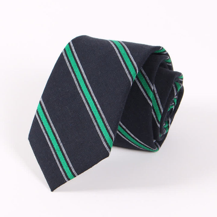 Men's Fresh Striped Plaid Pattern Skinny Cotton Necktie - Black Striped - image 16