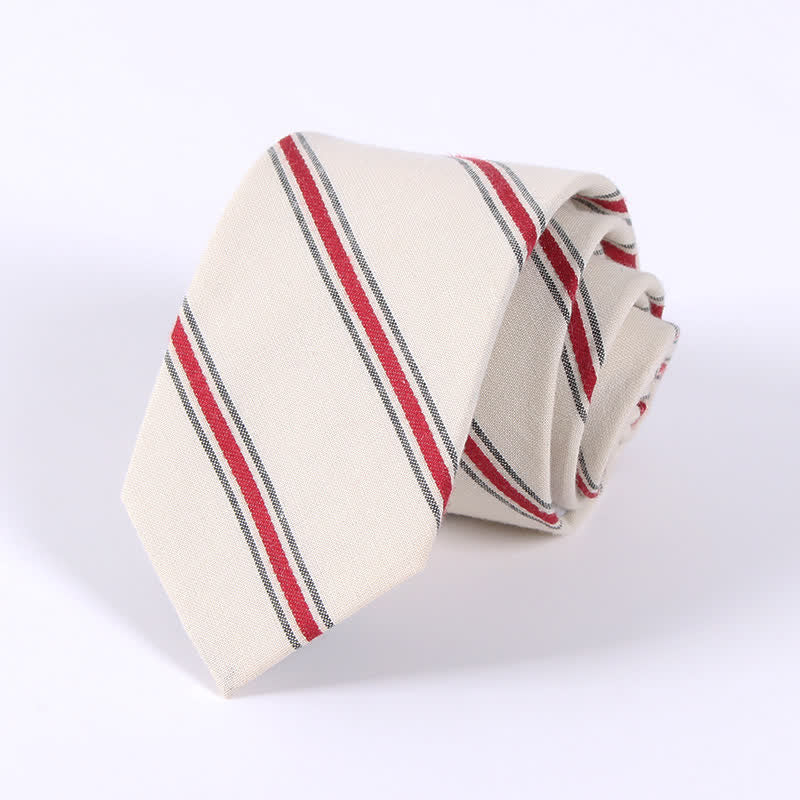 Men's Fresh Striped Plaid Pattern Skinny Cotton Necktie - White Striped - image 15