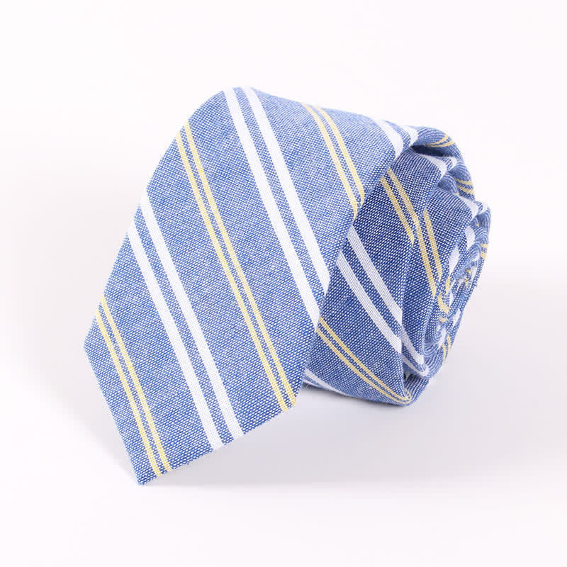 Men's Fresh Striped Plaid Pattern Skinny Cotton Necktie - Blue Striped - image 13