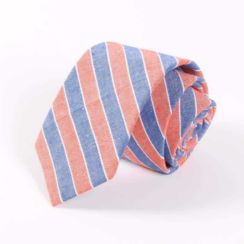 Men's Fresh Striped Plaid Pattern Skinny Cotton Necktie - Red & Blue Striped - image 11