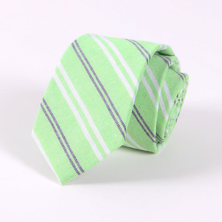 Men's Fresh Striped Plaid Pattern Skinny Cotton Necktie - Fluorescent Green Striped - image 14
