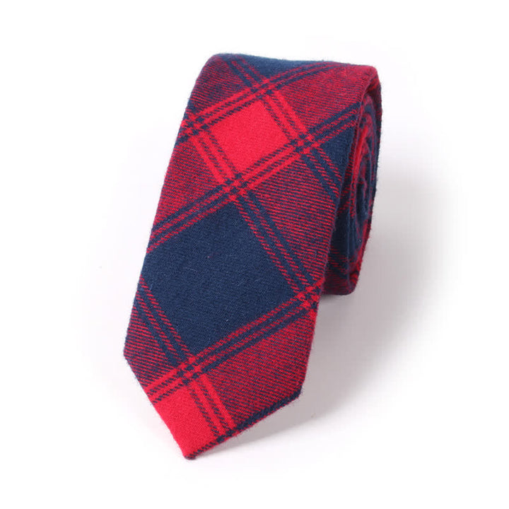 Men's Formal Look Suit Accessory Plaid Cotton Necktie - Red - image 0
