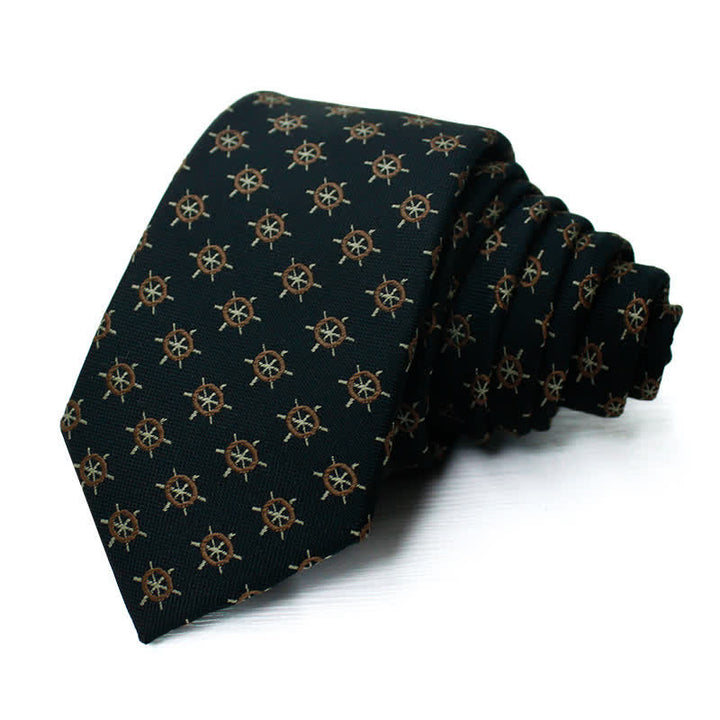Men's Marine Ship Rudder Motifs Necktie - Black & Dark Khaki - image 1