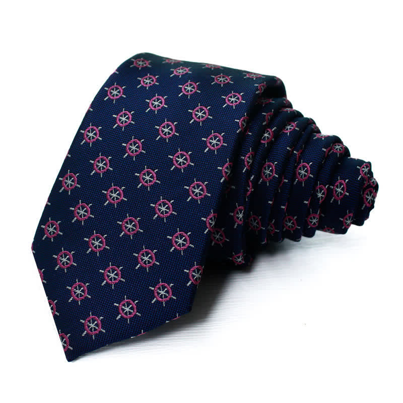 Men's Marine Ship Rudder Motifs Necktie - Navy & Pink - image 0
