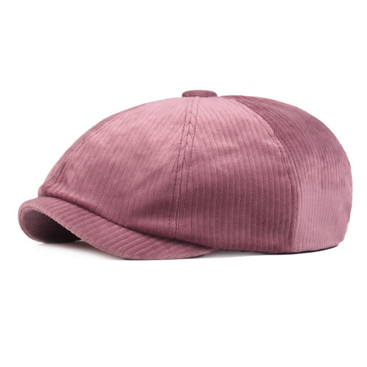Corduroy Stripe Short Visor Beret Hat - Pink - Adjustable (21 5/8"-23 1/4") - image 3