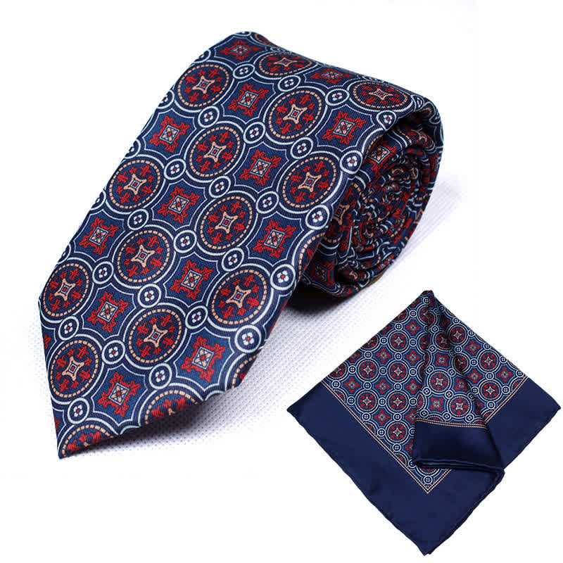 2Pcs Men's Geometrical Paisley Handkerchief Necktie Set - Style #8 - image 8