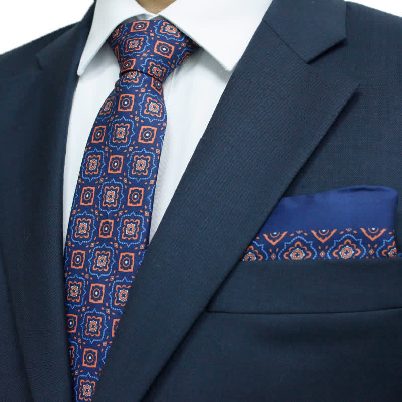2Pcs Men's Geometrical Paisley Handkerchief Necktie Set - image 1