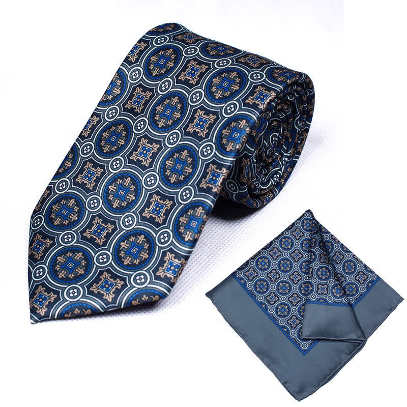 2Pcs Men's Geometrical Paisley Handkerchief Necktie Set - Style #10 - image 10