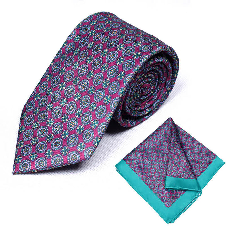2Pcs Men's Geometrical Paisley Handkerchief Necktie Set - Style #7 - image 7