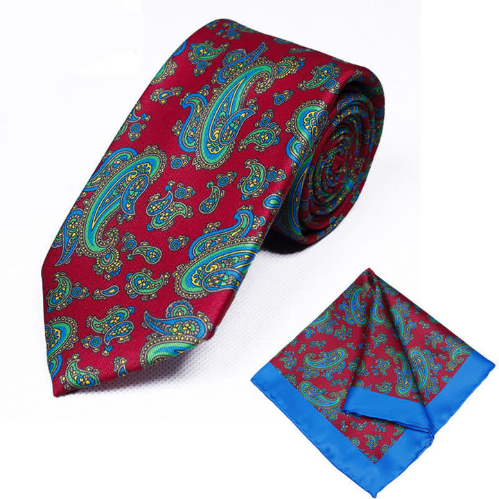 2Pcs Men's Geometrical Paisley Handkerchief Necktie Set - Style #3 - image 3