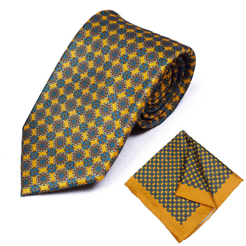 2Pcs Men's Geometrical Paisley Handkerchief Necktie Set - Style #6 - image 7