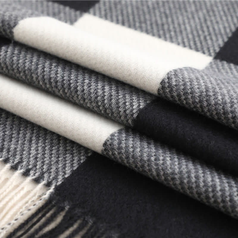 Unisex Fringed Plaid Striped Winter Warm Scarf - image 6