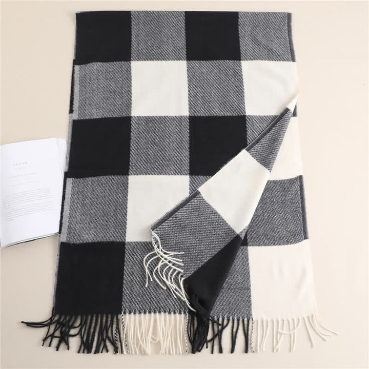 Unisex Fringed Plaid Striped Winter Warm Scarf - image 2