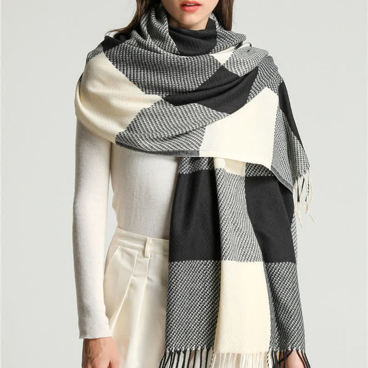 Unisex Fringed Plaid Striped Winter Warm Scarf - image 4