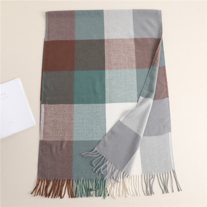 Unisex Fringed Plaid Striped Winter Warm Scarf - image 9