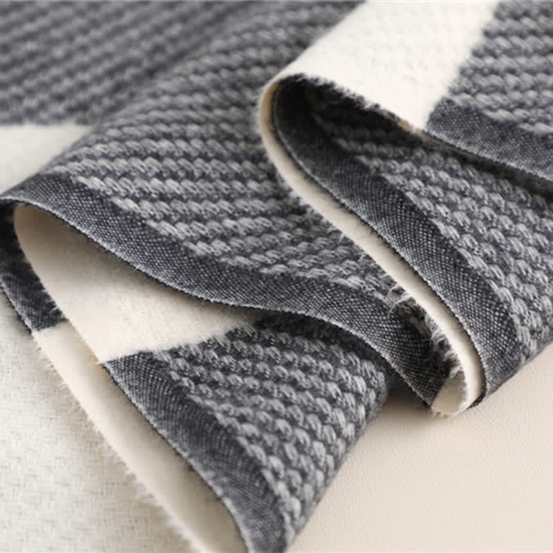 Unisex Fringed Plaid Striped Winter Warm Scarf - image 5