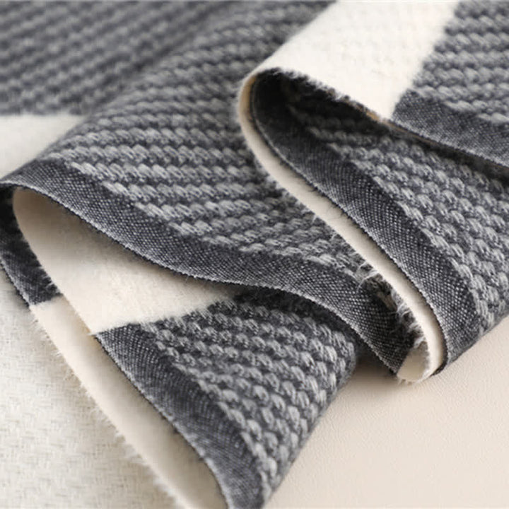 Unisex Fringed Plaid Striped Winter Warm Scarf - image 5
