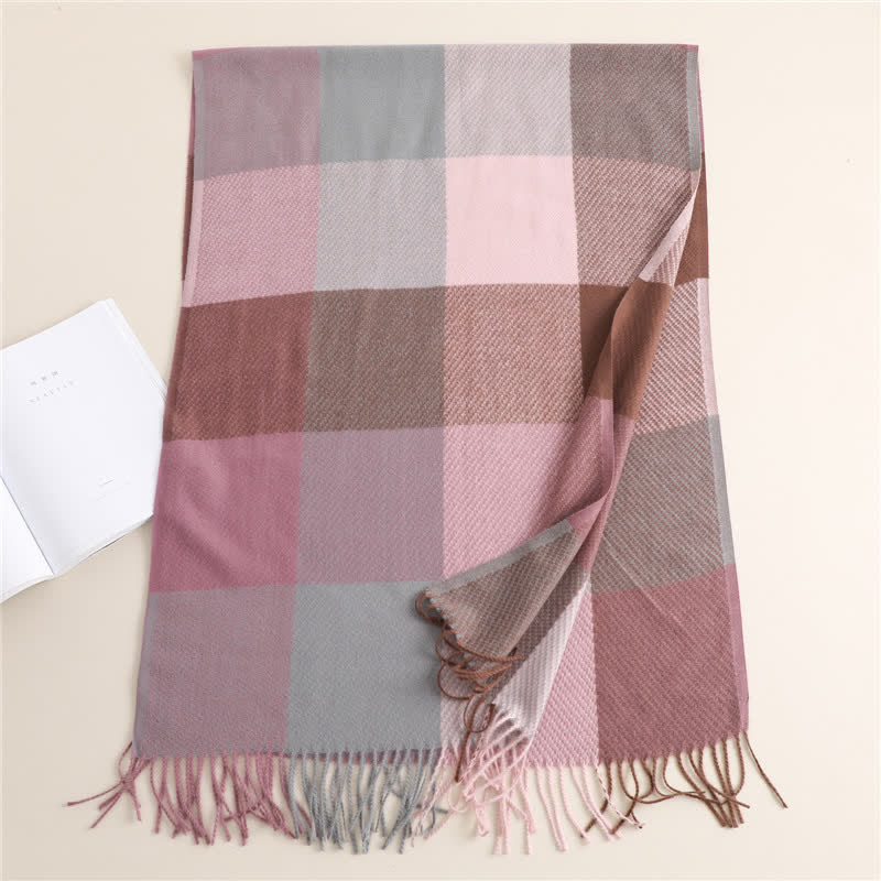 Unisex Fringed Plaid Striped Winter Warm Scarf - image 11