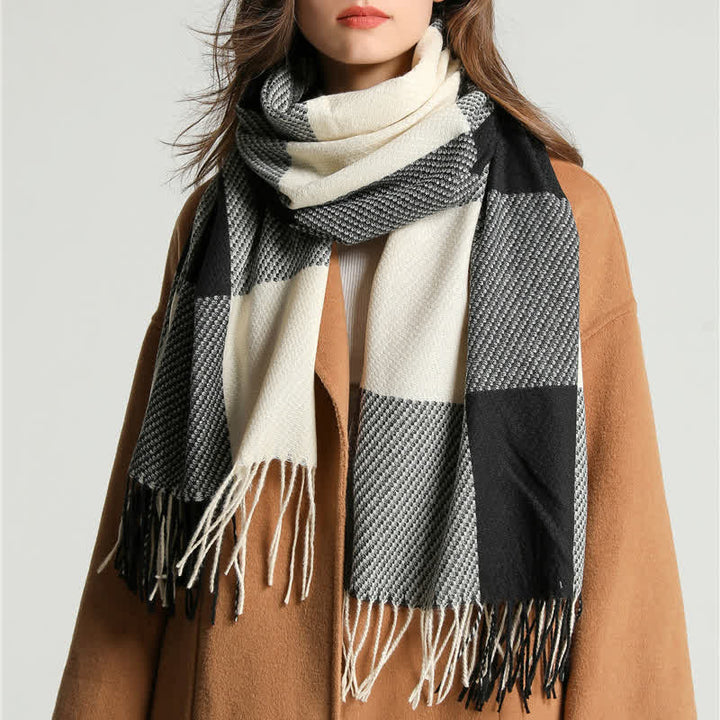 Unisex Fringed Plaid Striped Winter Warm Scarf - image 0
