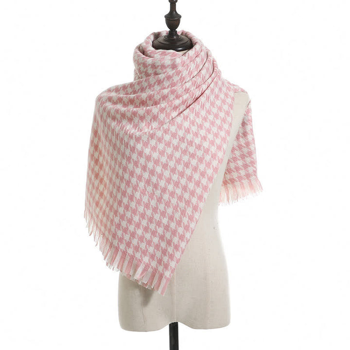 Unisex Classic Houndstooth Imitation Cashmere Scarf - Pink - image 3