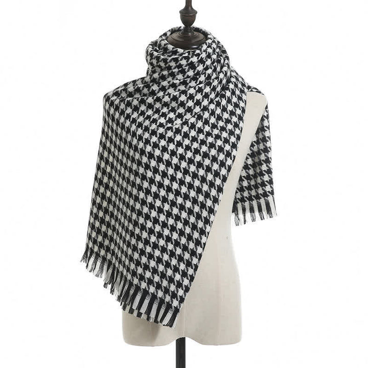 Unisex Classic Houndstooth Imitation Cashmere Scarf - Black - image 2