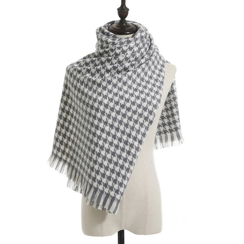 Unisex Classic Houndstooth Imitation Cashmere Scarf - Gray - image 12