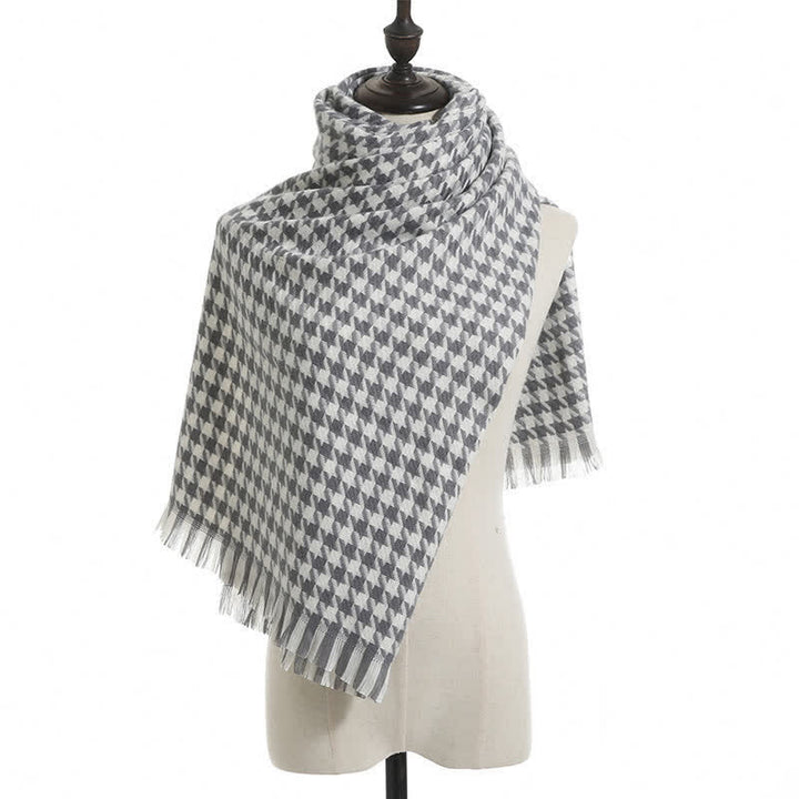 Unisex Classic Houndstooth Imitation Cashmere Scarf - Gray - image 12