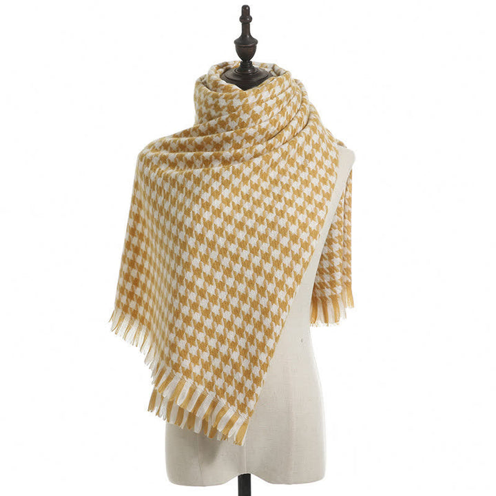 Unisex Classic Houndstooth Imitation Cashmere Scarf - Yellow - image 15