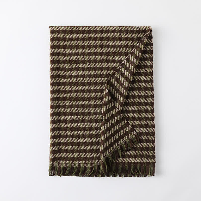Unisex Classic Houndstooth Imitation Cashmere Scarf - Army Green & Coffee - image 24