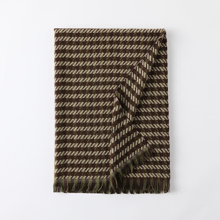 Unisex Classic Houndstooth Imitation Cashmere Scarf - Army Green & Coffee - image 24