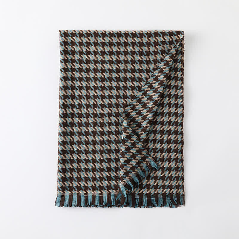 Unisex Classic Houndstooth Imitation Cashmere Scarf - Blue & Coffee - image 25