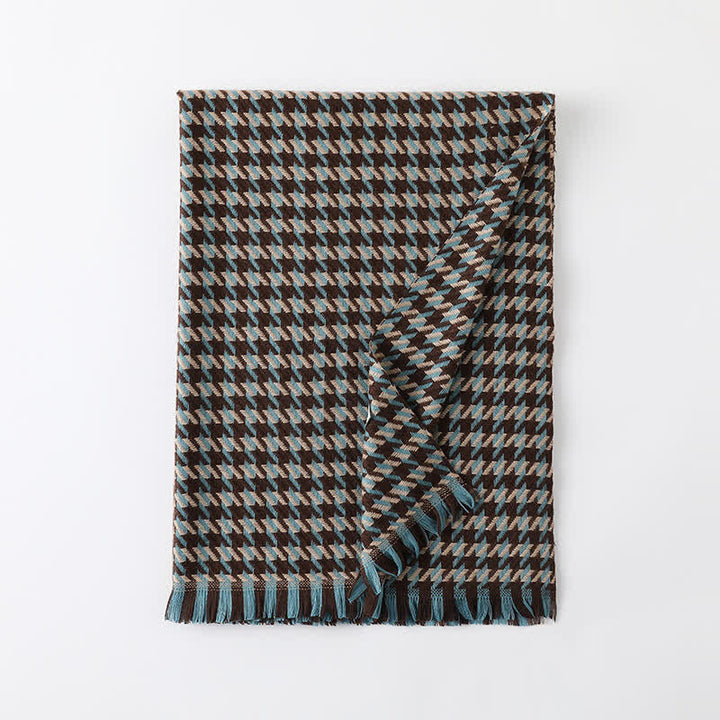 Unisex Classic Houndstooth Imitation Cashmere Scarf - Blue & Coffee - image 25