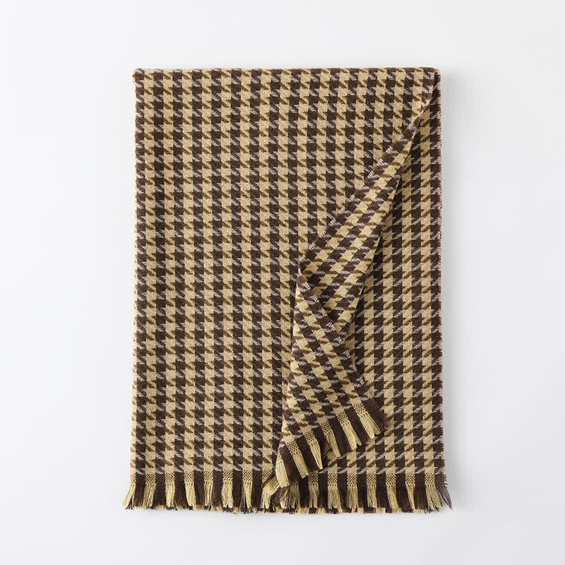 Unisex Classic Houndstooth Imitation Cashmere Scarf - Khaki & Coffee - image 27