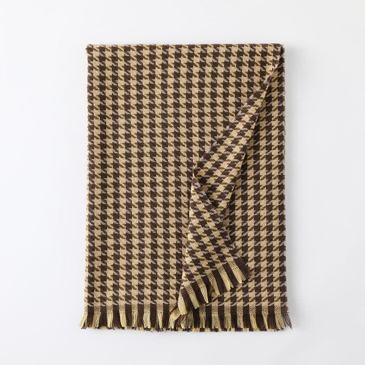 Unisex Classic Houndstooth Imitation Cashmere Scarf - Khaki & Coffee - image 27