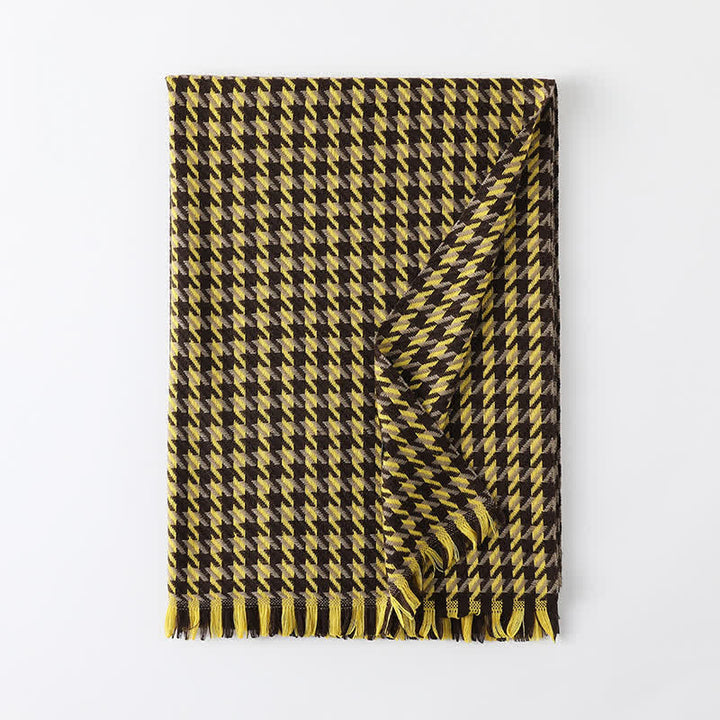 Unisex Classic Houndstooth Imitation Cashmere Scarf - Yellow & Black - image 26
