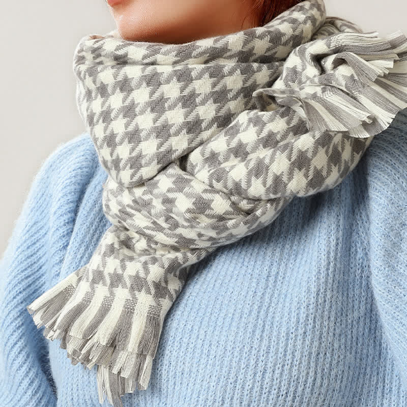 Unisex Classic Houndstooth Imitation Cashmere Scarf - image 14