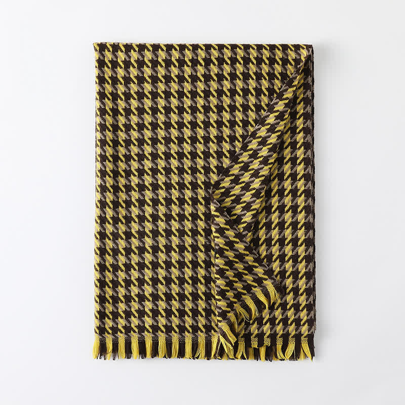 Unisex Classic Houndstooth Imitation Cashmere Scarf - Yellow & Black - image 26