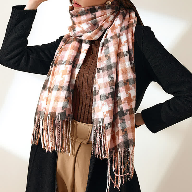 Unisex Multicoloured Jigsaw Shaped Fringe Soft Scarf - image 11