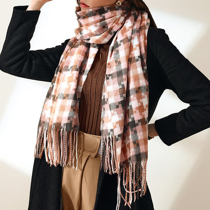 Unisex Multicoloured Jigsaw Shaped Fringe Soft Scarf - image 11