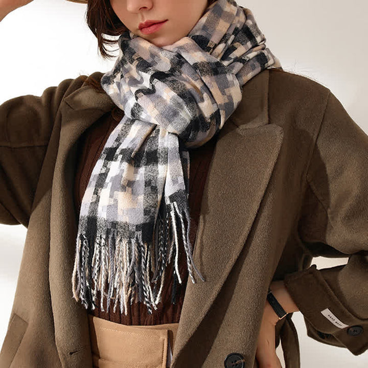 Unisex Multicoloured Jigsaw Shaped Fringe Soft Scarf - image 7