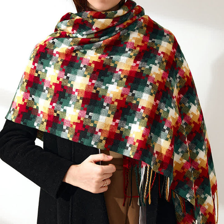 Unisex Multicoloured Jigsaw Shaped Fringe Soft Scarf - image 15