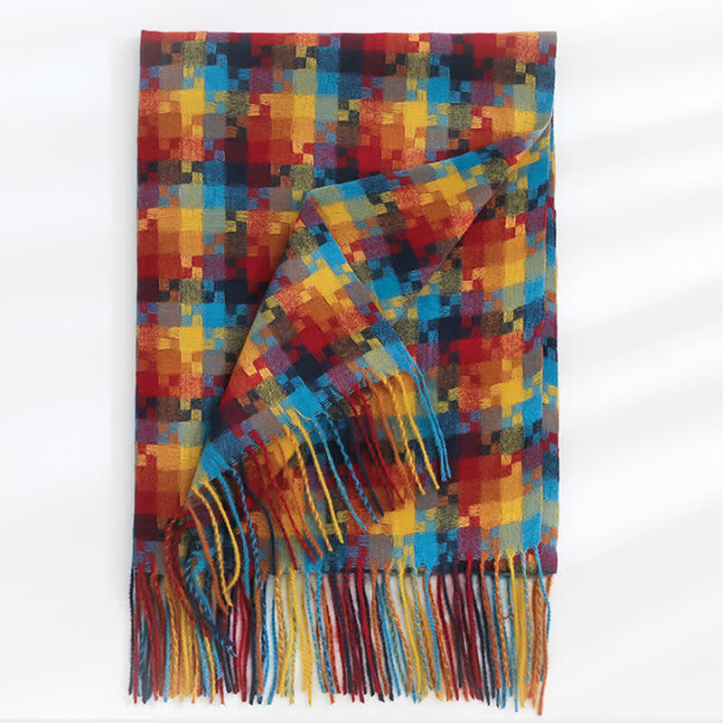 Unisex Multicoloured Jigsaw Shaped Fringe Soft Scarf - image 2