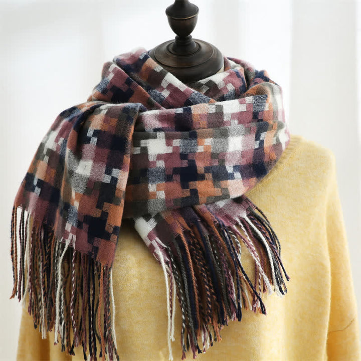 Unisex Multicoloured Jigsaw Shaped Fringe Soft Scarf - Purple - image 18
