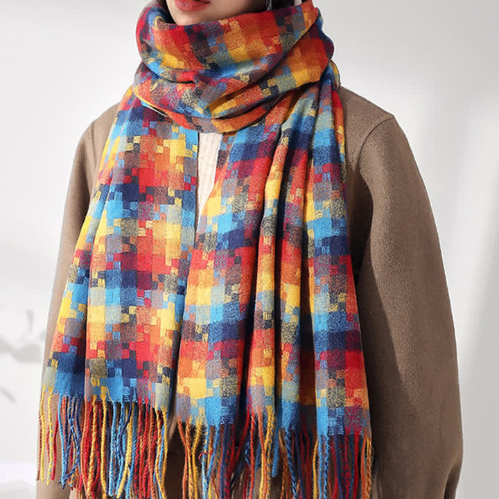Unisex Multicoloured Jigsaw Shaped Fringe Soft Scarf - image 0