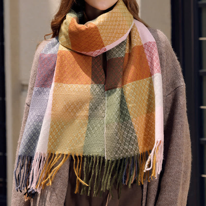 Unisex Contrasting Colors Checked Elegant Fringe Scarf - image 0