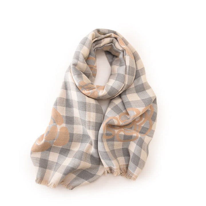 Unisex Large Flower Print Checked Tassel Trim Scarf - image 9